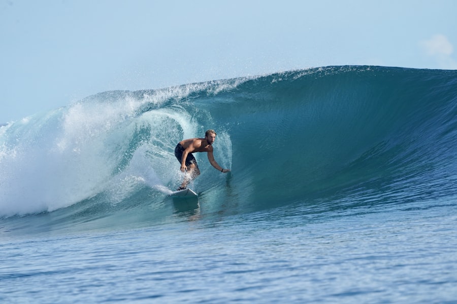 A surfer riding a wave